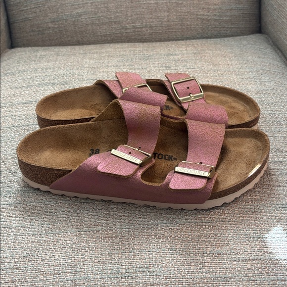 Birkenstock Arizona Washed Metallic Pink Leather Sandals EU 38 Women’s size 7 - Picture 6 of 11